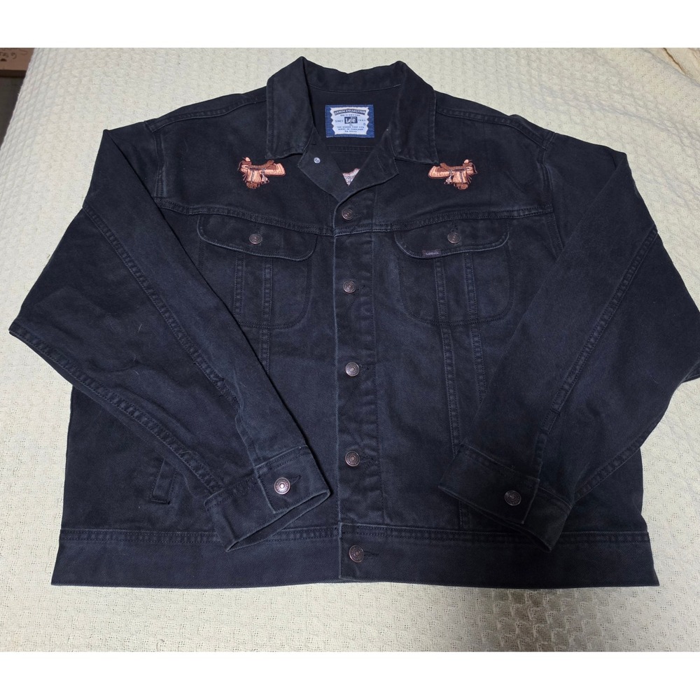 Vintage Lee Denim Collection Black Trucker Jacket XL Embroidered Saddle Western